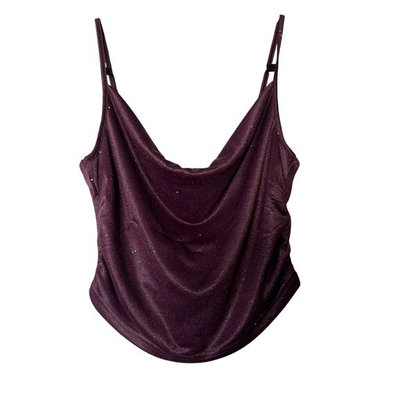 Cider Tops - ✨CIDER Women’s Cowl Neck Sparkle CropTop L Purple Shimmer Sleeveless Party Cami